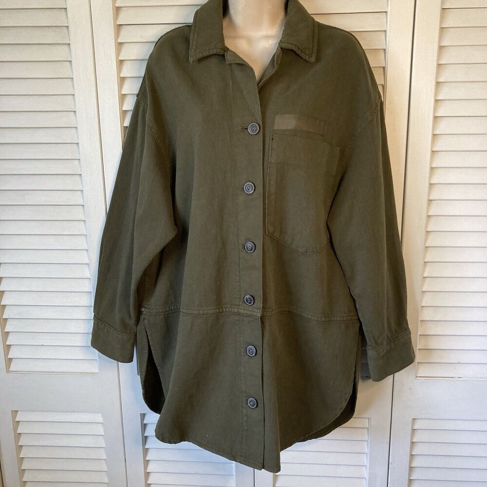 Zara 'Pocket Overshirt' Army Green Button Front Twill Jacket M